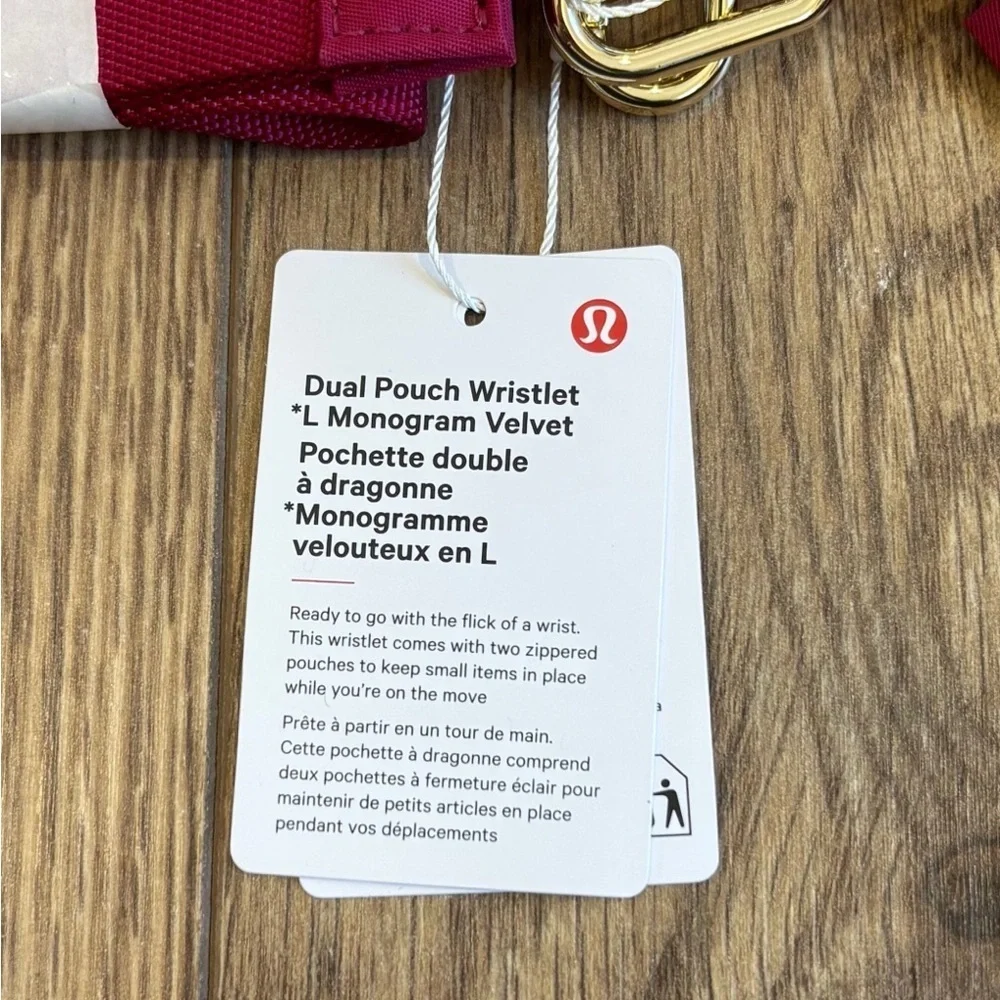 NWT Lululemon Dual Pouch Wristlet *L Monogram Velvet In Berry Rumble